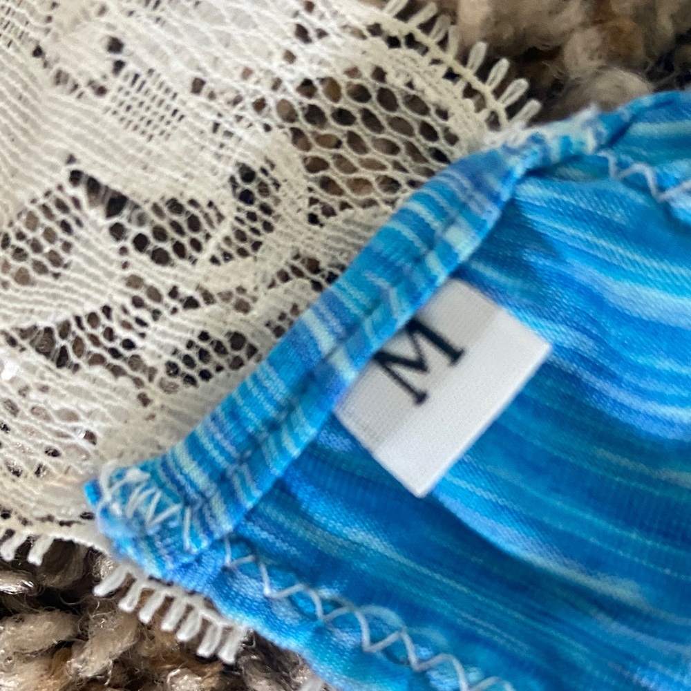 ☀️ Malibu Strings Blue and White Lace Bikini Set - Picture 2 of 3